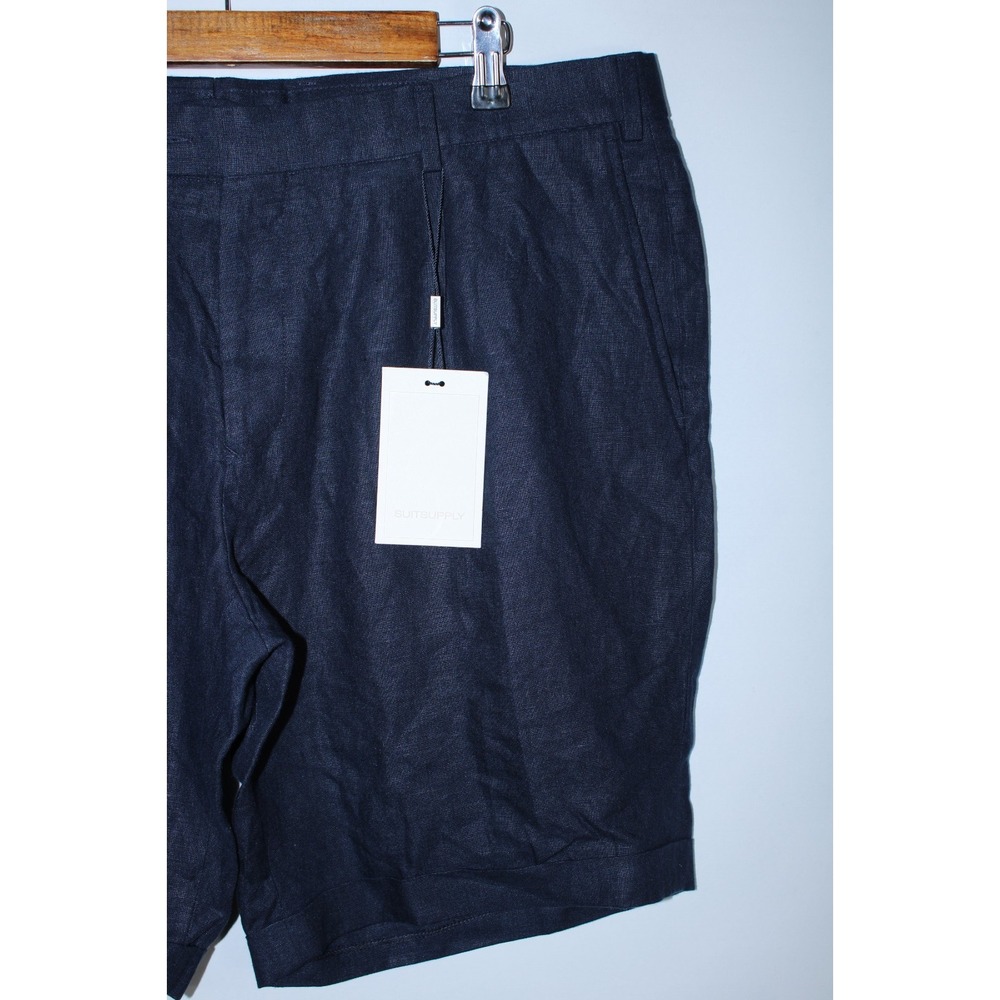 NWT Suitsupply Men's Size IT 40/38 Waist Navy Blue Linen Bennington Pleat Shorts - Picture 3 of 11